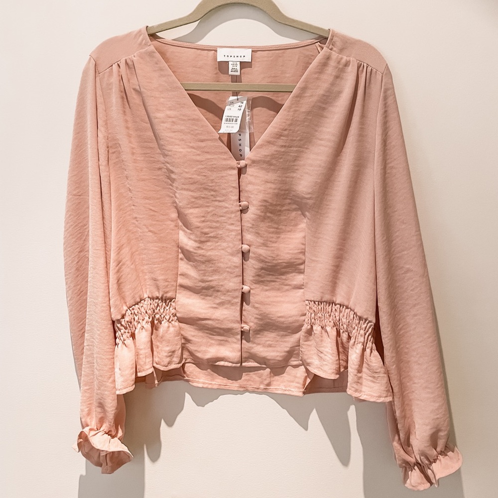 TOPSHOP Pale Pink Ruffle Blouse -  BRAND NEW w tags - size Medium